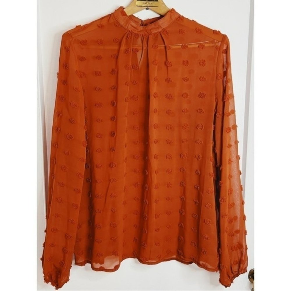 SHEIN Orange  Blouse with Pom Poms and a Singapore Collar